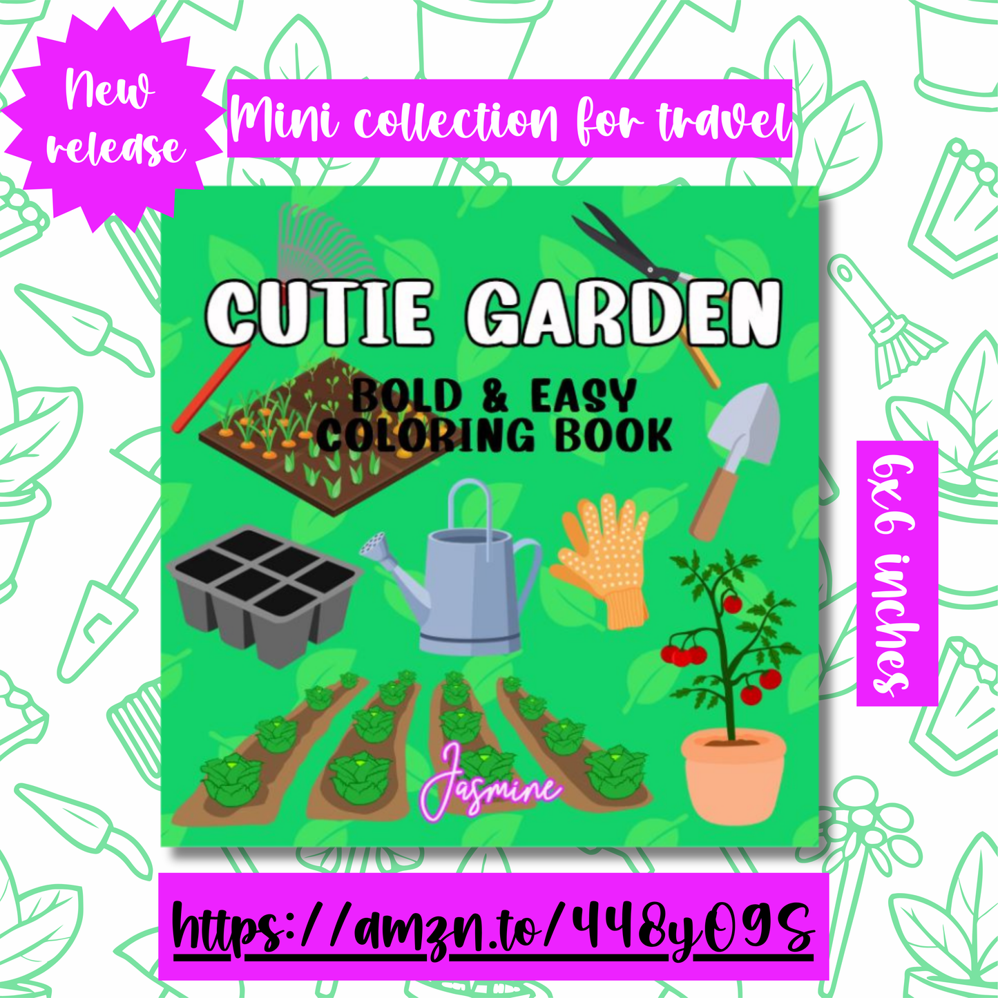 Cutie Garden Bold and Easy Mini Coloring Book for Travel (6" x 6")