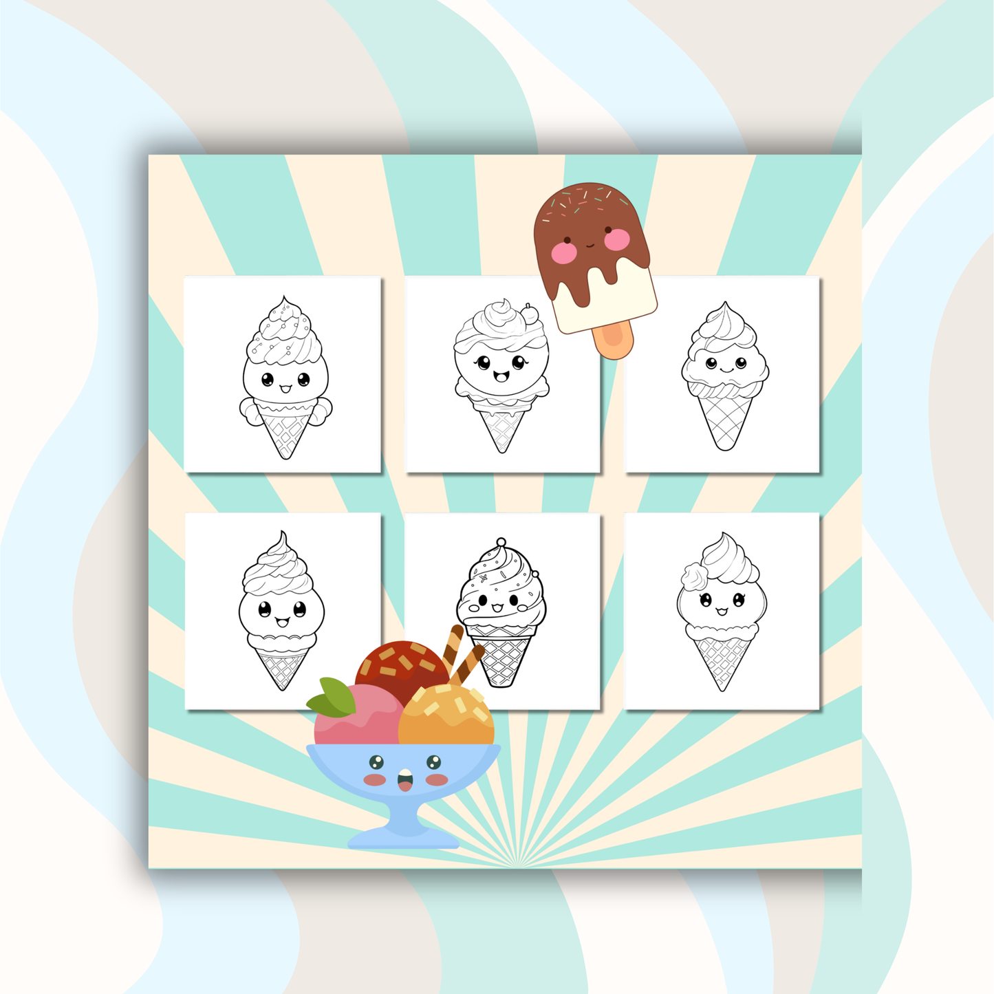 Kawaii Icecreams Coloring e-Book