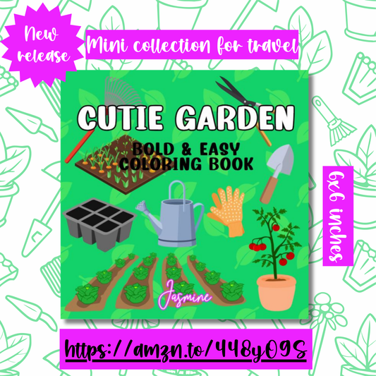 Cutie Garden Bold and Easy Mini Coloring Book for Travel (6" x 6")